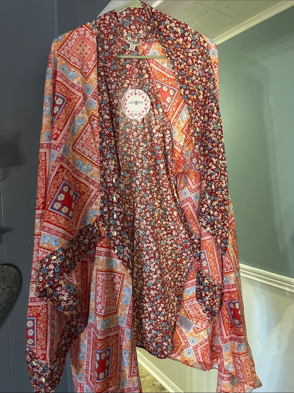 Umgee Red & Orange Floral Bandana Kimono